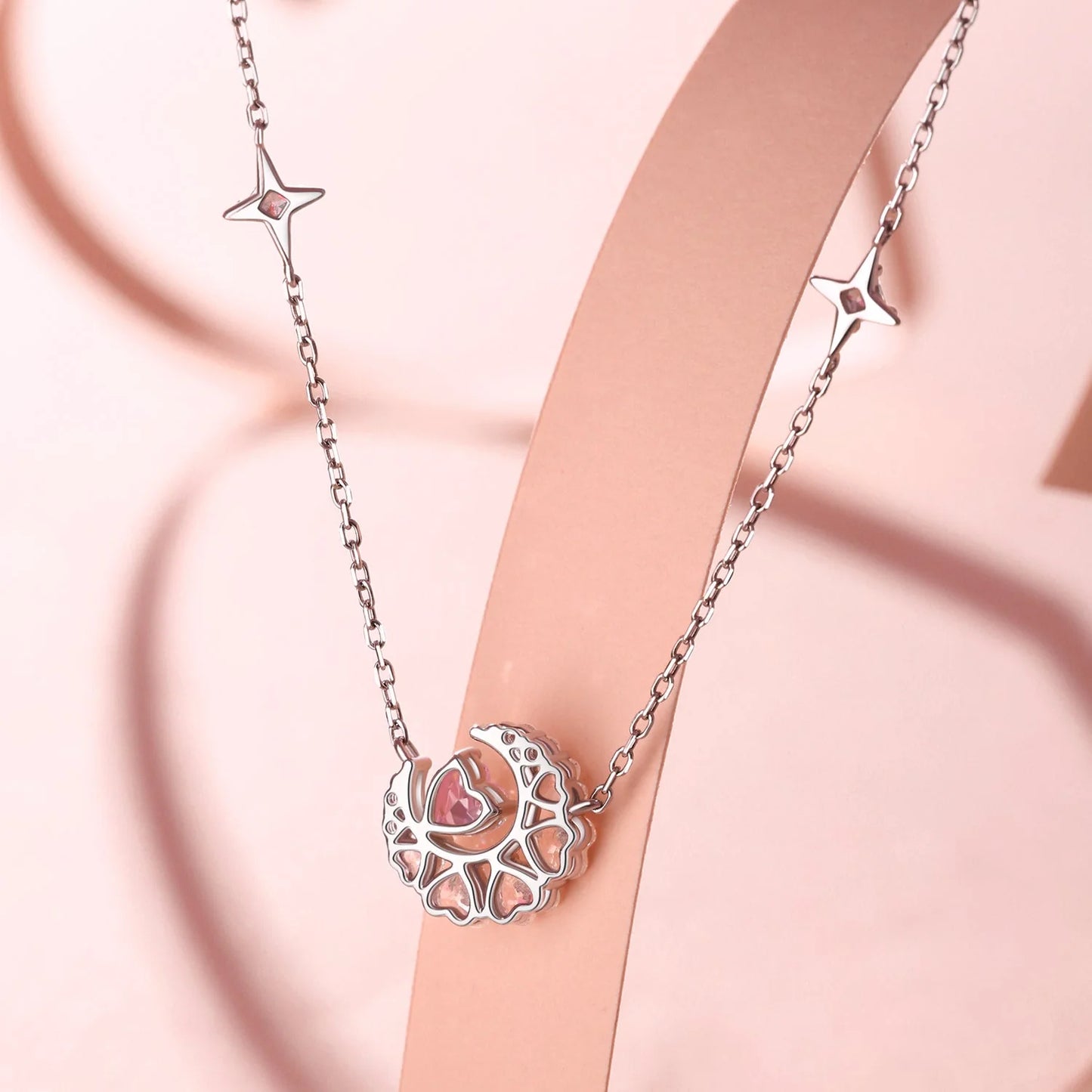Pink Crescent Moon Necklace