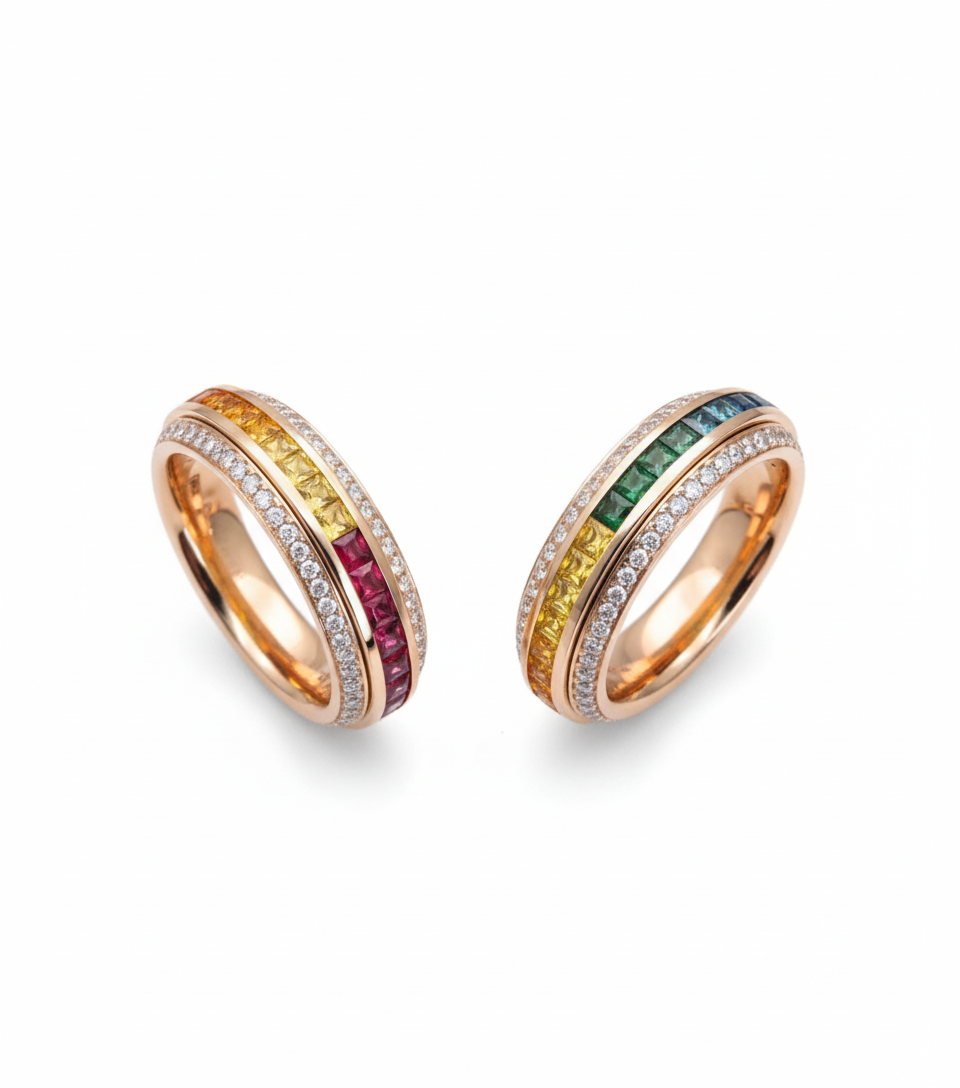 Rainbow Sapphire Ring 18K - Custom
