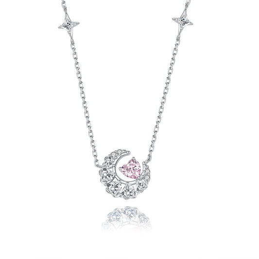 Pink Crescent Moon Necklace