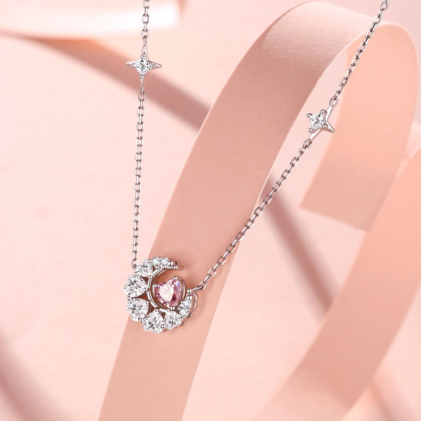 Pink Crescent Moon Necklace